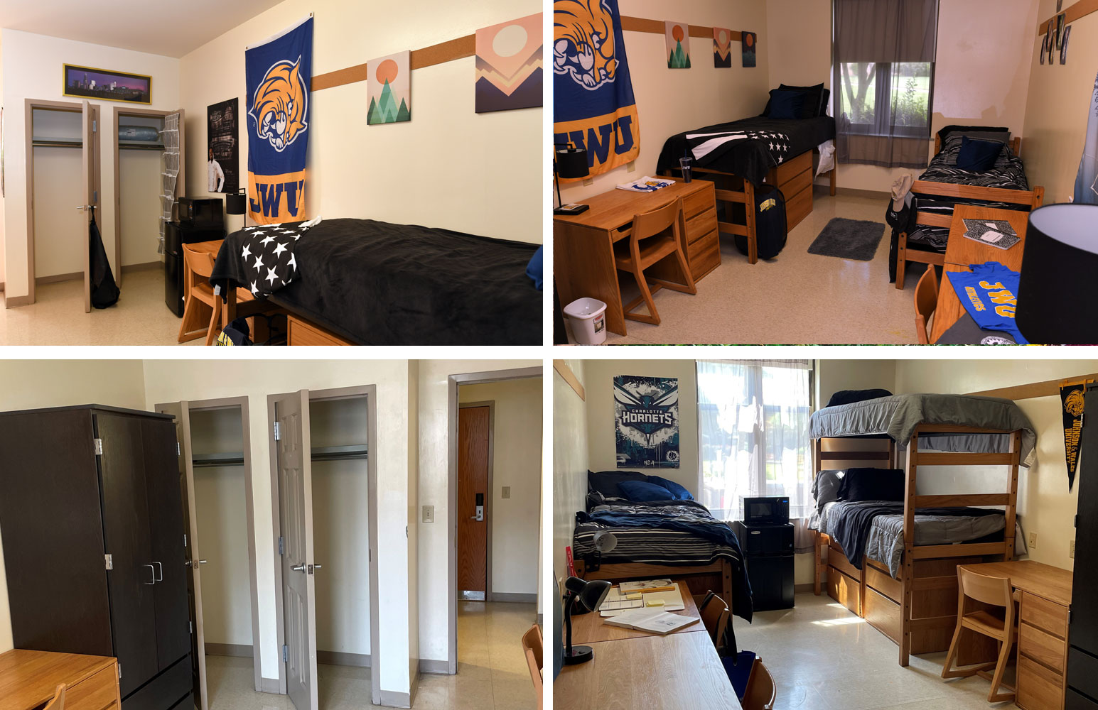 Cedar Hall South bedroom layout views, clockwise from top left: Single, Double, Triple and Triple 