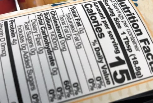 Closeup of nutrition analysis label.