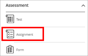 Assignment option selected under the list of assessment types.