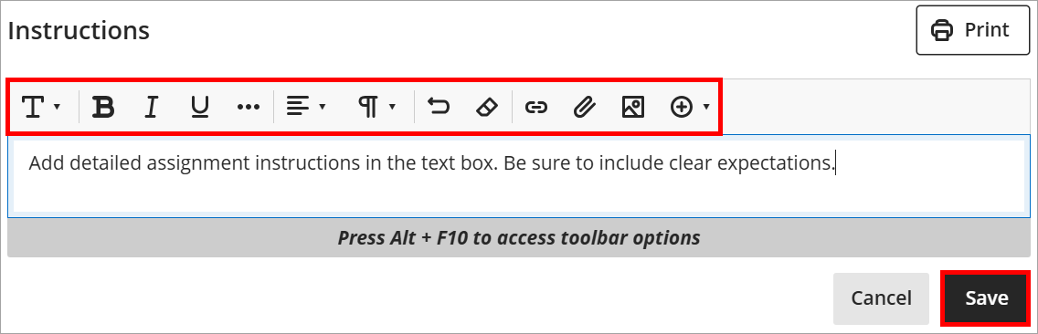Toolbar selected when typing the announcement, then Save. 