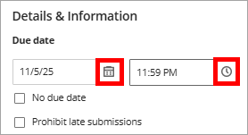 Calendar and Clock selected under Due date.
