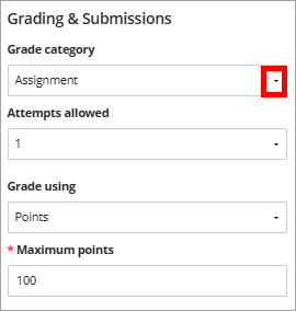 Grade category dropdown menu selected.