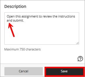 Description identified and Save selected.