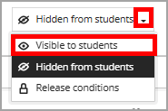 Hidden from students dropdown menu opened and Visible to students selected.  