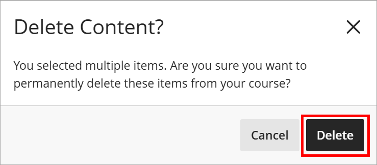 Confirmation to delete content.