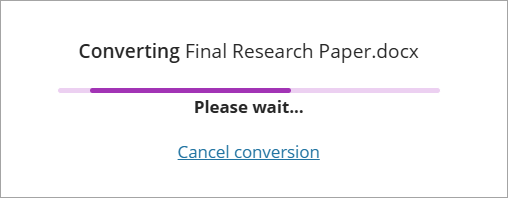 The progress of the file conversion is shown