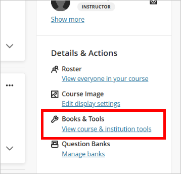 View course & institution tools selected.