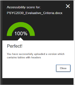 Confirmation of 100% accessibility