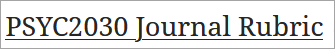 Sample name of rubric PSYC2030 Journal Rubric