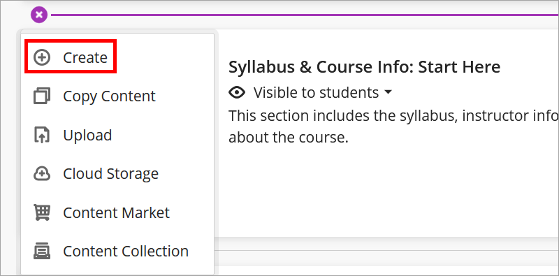 Create in the dropdown menu highlighted