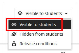 Visibility settings drop-down window highlighting Visible to Students option