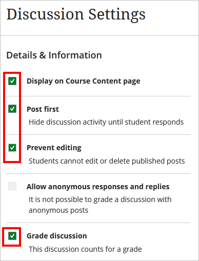 Discussion settings selected with options