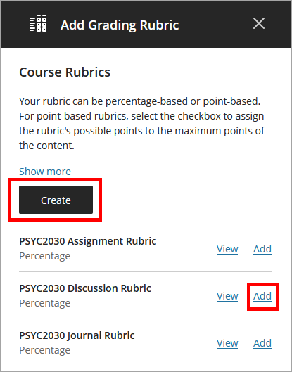 Create and Add buttons selected