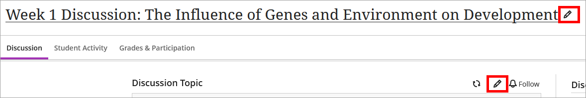 Options to edit title and discussion prompt selected