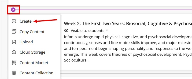 Add content and select Create