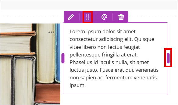 Content item reposition and resize highlighted
