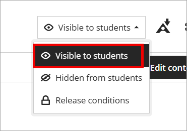 Setting to make the page visible to students is highlighted