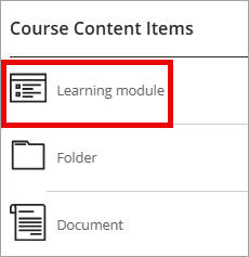 Learning module selected from the Course Content Items menu