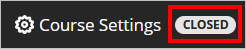 Course Settings option and the Course Availability indicator, set to ‘Closed’, with a red box around it for emphasis.