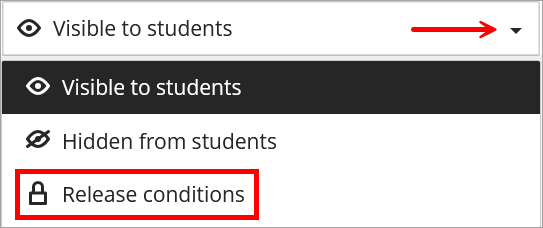 Release conditions selected from the visibility drop-down menu