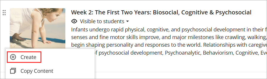 Create selection is highlighted