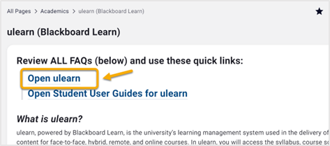 Click on Open ulearn to access ulearn.