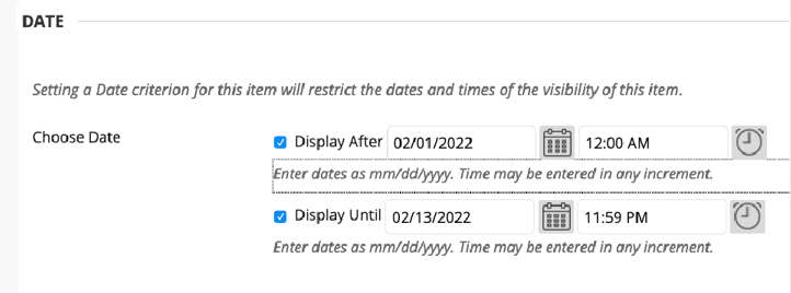 Display Dates for before, after, and during.