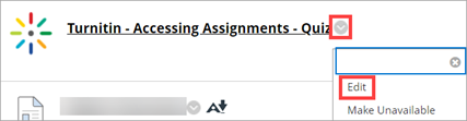 Edit option selected next to the video quiz in the ulearn content area.