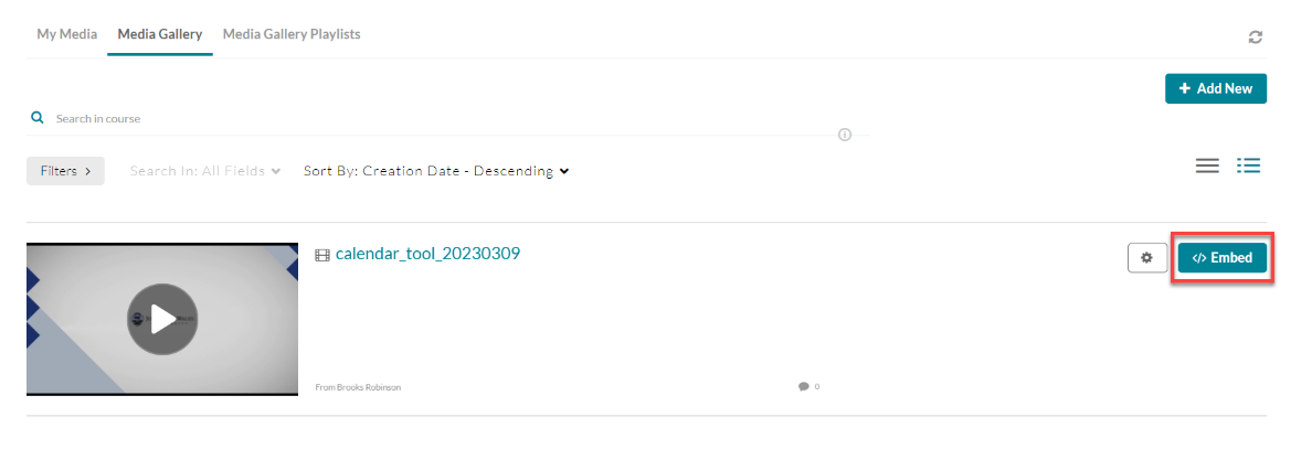 An Embed button is located next to each video.