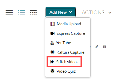 Stitch videos selected from the Add New menu.