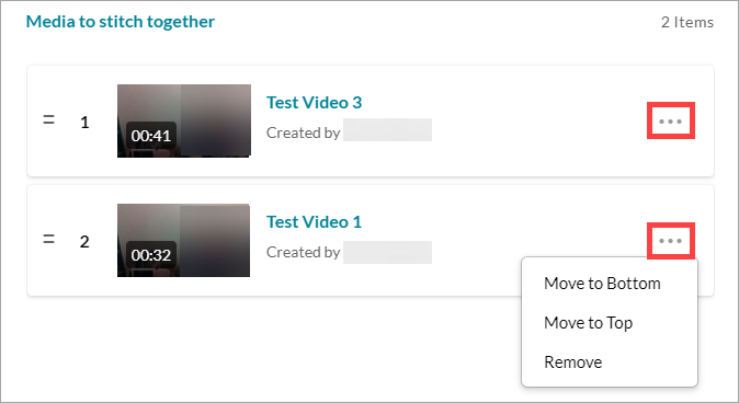 Three dot menus highlighted and expanded with options to Move to Bottom, Move to Top, and Remove.