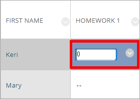 A zero is entered in the assignment grade.