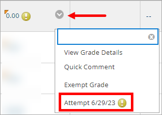 An attempt is highlighted in the dropdown menu.