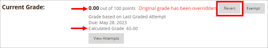 The Revert Grade button is located in the Grade Details page.