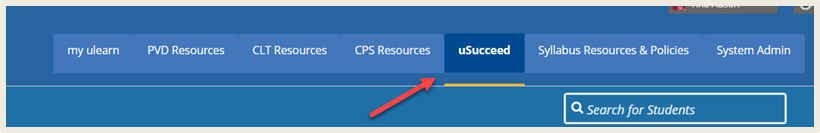 A screenshot of ulearn's top toolbar with the "uSucceed" tab selected.