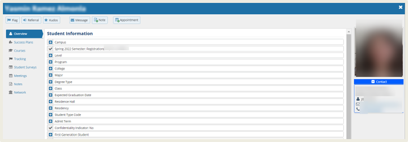 A student information page showing more details about a specific student.