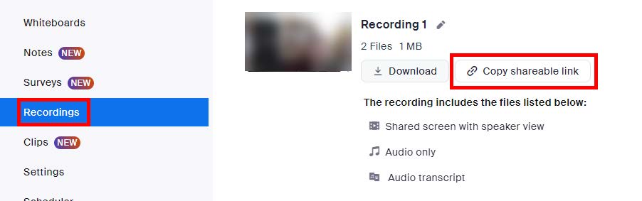 Zoom recording shareable link.