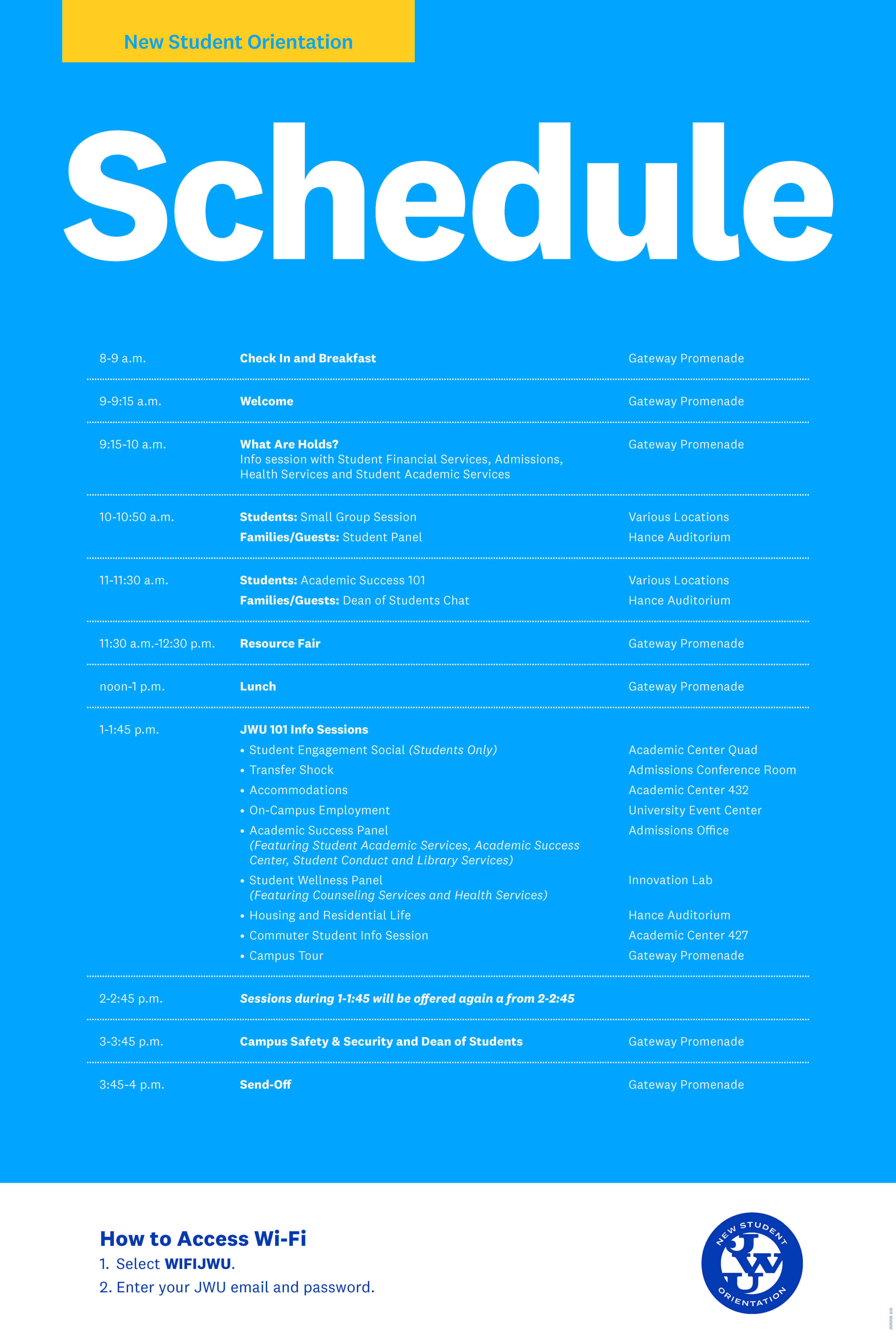 New Student Orientation Schedule Summer 2025