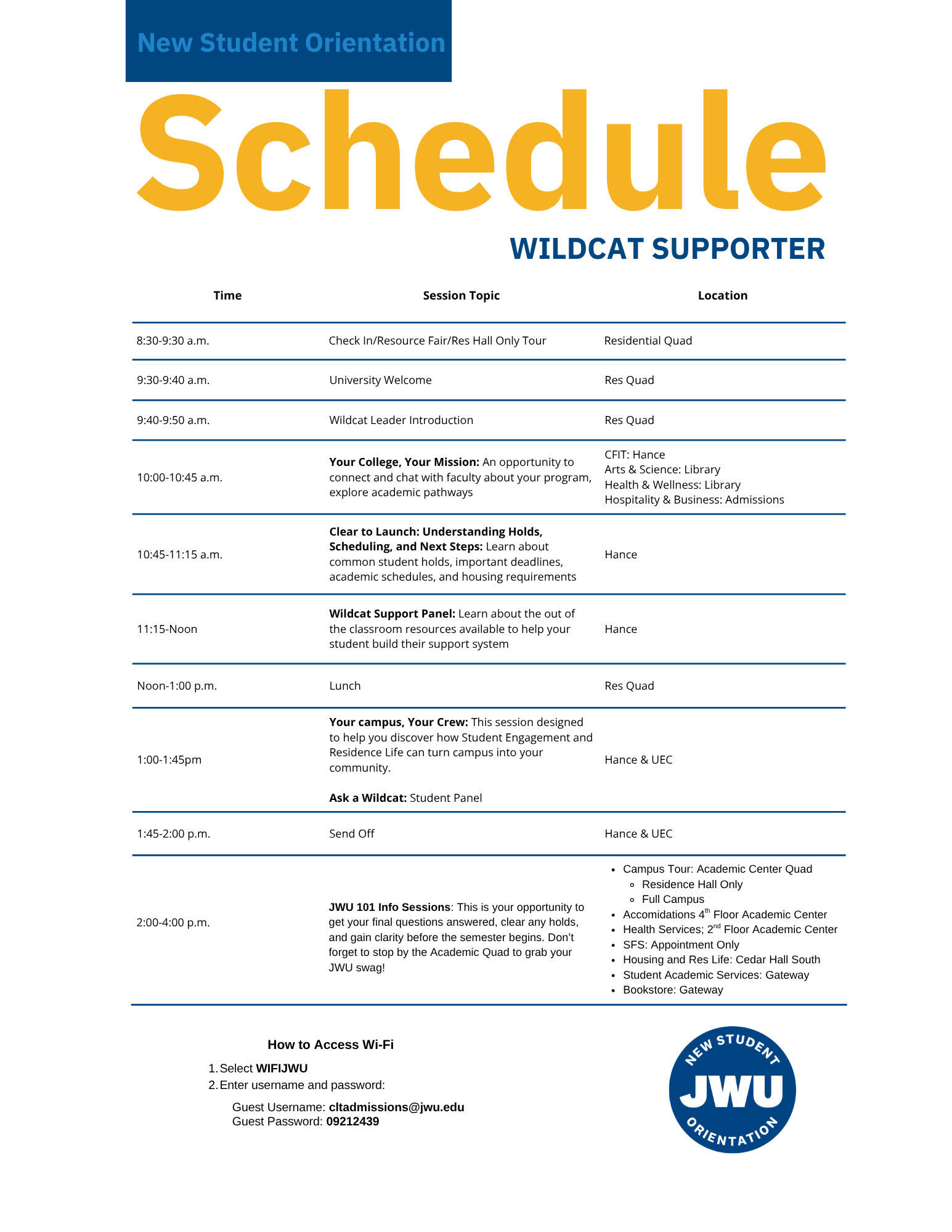 Wildcat Supporter Schedule 